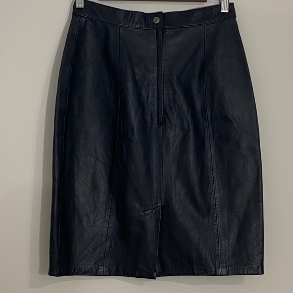 Compagnie Internationale Express Black Leather Skirt Above Knee Womens Size 9/10 - Picture 3 of 9